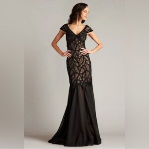 Tadashi Shoij Opalie Off Shoulder Leaf Motif Gown